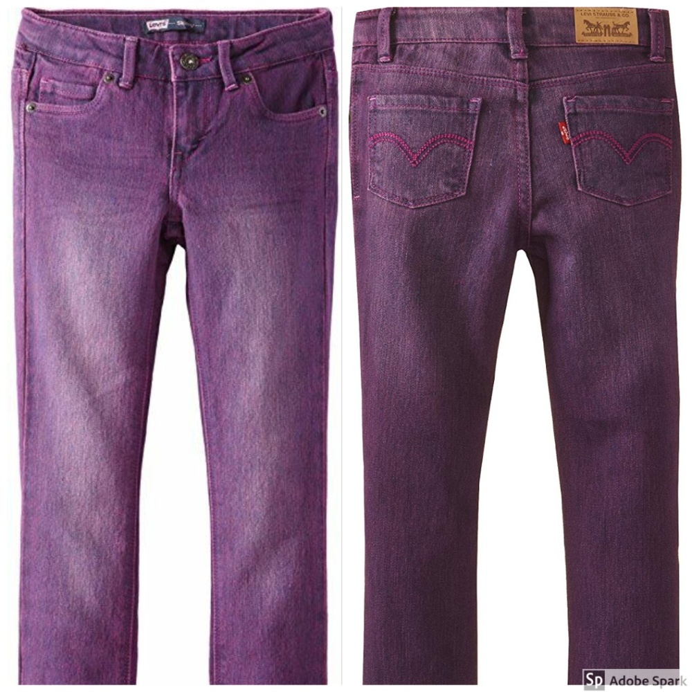 Levi's Girls Adjustable Waist Skinny Jeans Size 4 5 Purple Stretch Denim NWT